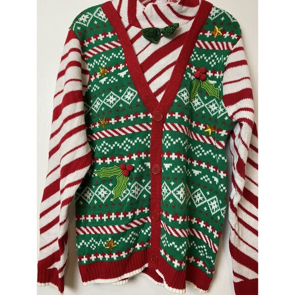 33 Degrees Unisex Christmas Sweater Vest Bow Tie Mock Neck Size M - Picture 13 of 13